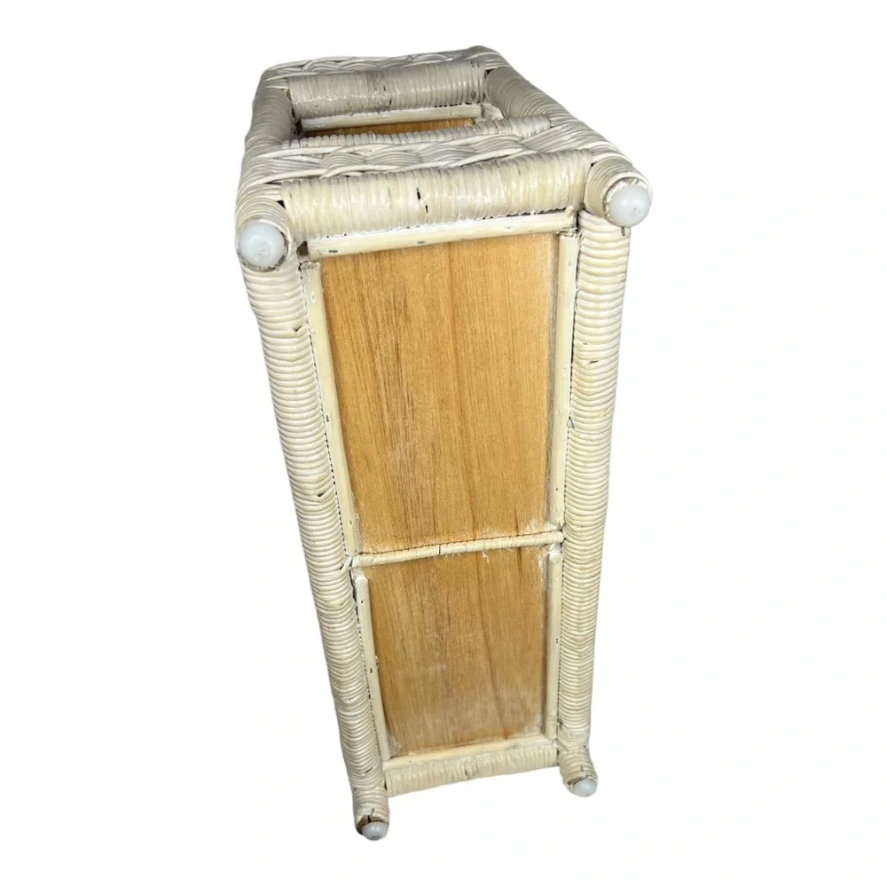Vintage Cream and Gold Wicker Two-Tier Shelf